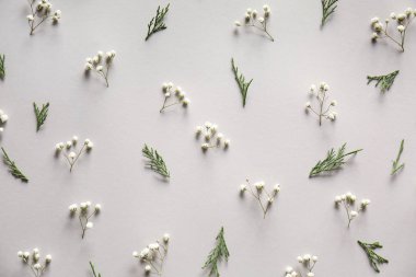 Gri zemin üzerine güzel çiçekler ile düz yatıyordu kompozisyon