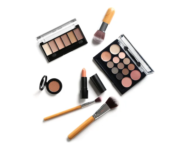 Flat Lay Composition Decorative Cosmetics White Background — Stock Photo, Image