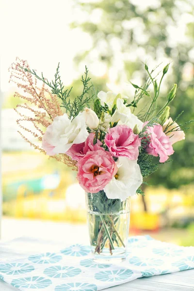 Vase Beautiful Flowers Table Blurred Background — Stock Photo, Image