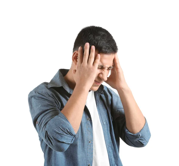 Young Man Suffering Headache White Background — Stock Photo, Image