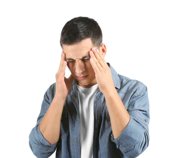 Young Man Suffering Headache White Background — Stock Photo, Image