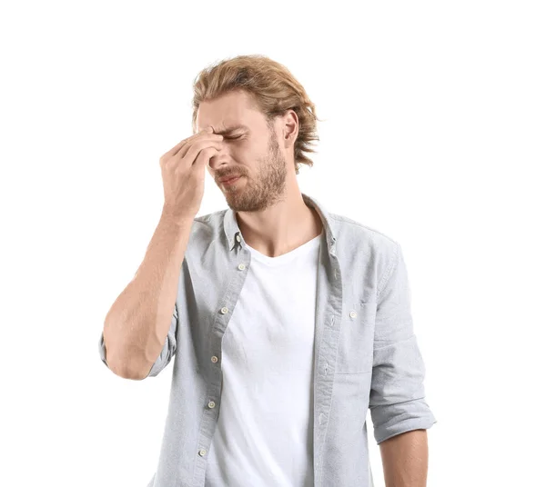 Portrait Man Suffering Headache White Background — Stock Photo, Image