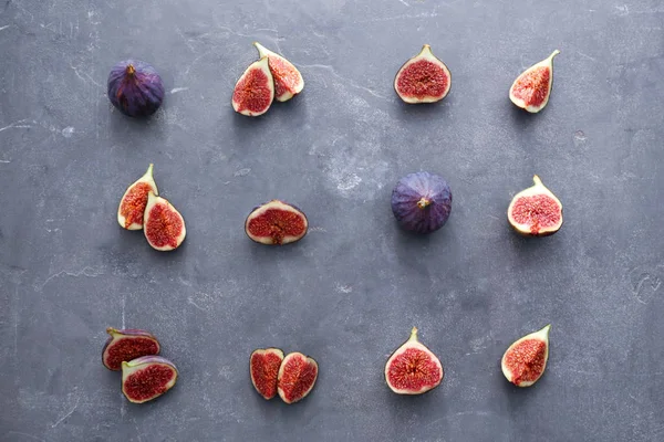Fresh Ripe Figs Grey Background — Stock Photo, Image