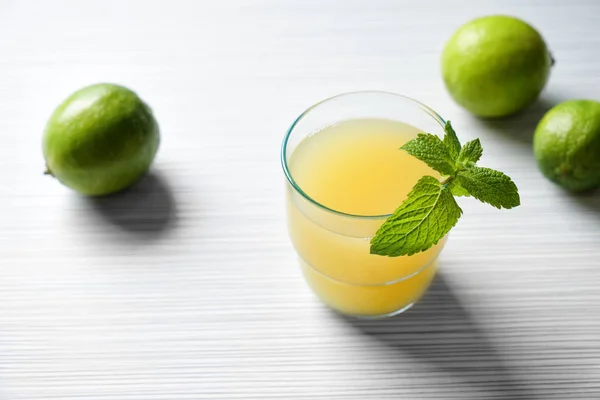 Glass Fresh Lemon Juice White Wooden Table — Stock Photo, Image