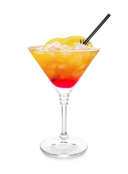 Glas Med Läckra Sommar Cocktail Vit Bakgrund — Stockfoto