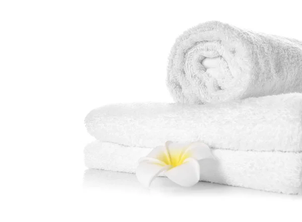 Stack Clean Soft Towels Flower White Background — Stock Photo, Image