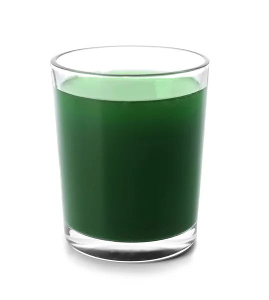 Glas Färska Vetegräsjuice Vit Bakgrund — Stockfoto