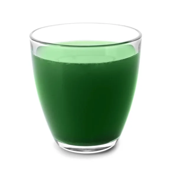 Glas Färska Vetegräsjuice Vit Bakgrund — Stockfoto