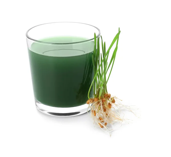 Glass Wheat Grass Juice White Background — Stock Photo, Image