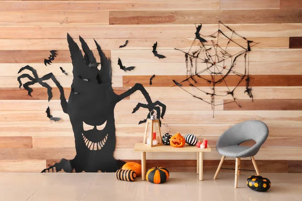 Interior Quarto Decorado Para Halloween — Fotografia de Stock