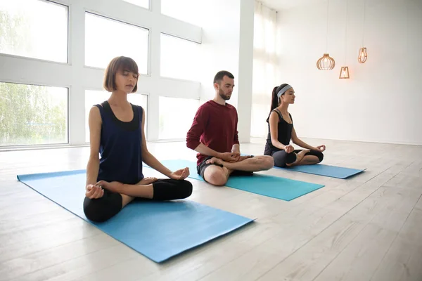 Group Sporty People Practicing Yoga Indoors — Stock Photo, Image