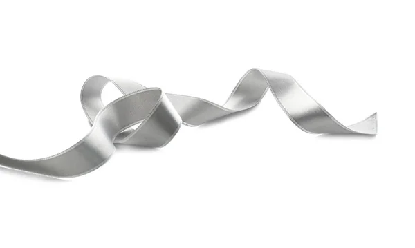 Silver Ribbon White Background — Stock Photo, Image