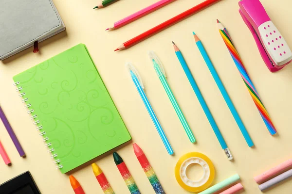 Composition Different School Stationery Color Background — Stock Photo, Image