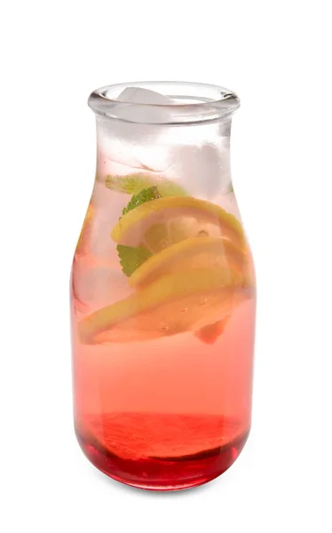 Butelka Smaczne Arbuz Zimnej Lemoniady Białym Tle — Zdjęcie stockowe