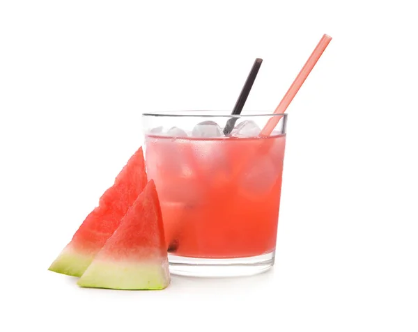 Glass Fresh Watermelon Lemonade White Background — Stock Photo, Image