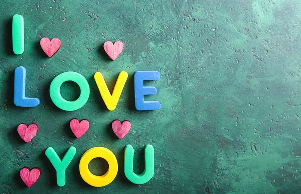 Frase Love You Con Corazones Sobre Fondo Color — Foto de Stock