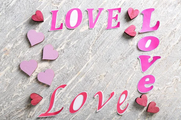 Palavras Amor Com Corações Coloridos Sobre Fundo Claro — Fotografia de Stock