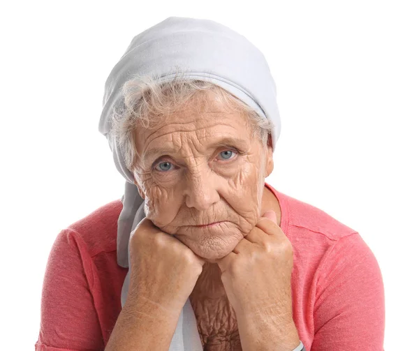 在白色背景郁闷的老年妇女 — 图库照片