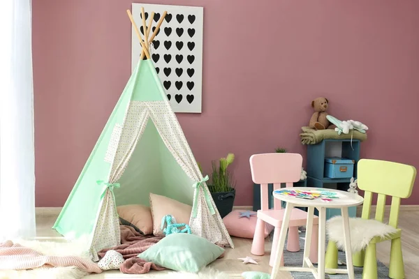 Tente Jeu Confortable Pour Les Enfants Intérieur Chambre — Photo