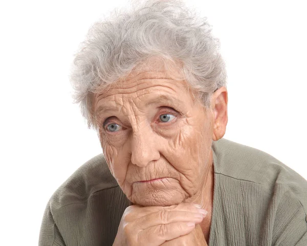 Depressive Ältere Frau Auf Weißem Hintergrund — Stockfoto