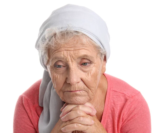 Depressed Elderly Woman White Background — Stock Photo, Image