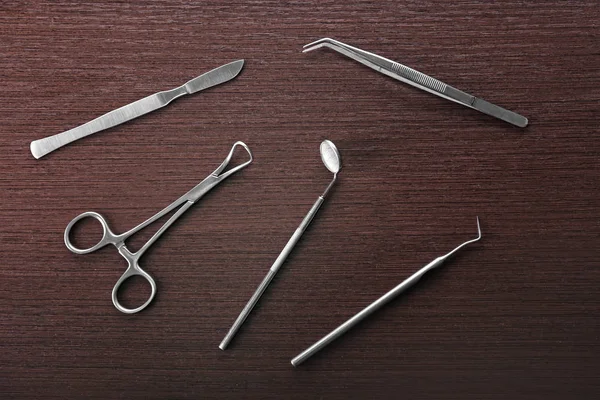 Dentist Tools Wooden Background — Stock Photo, Image