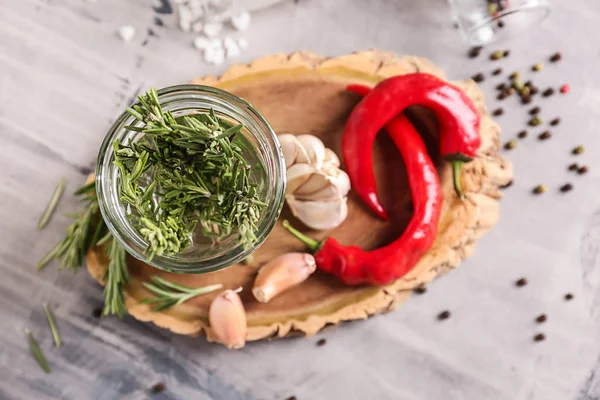 Jar Fresh Rosemary Wooden Board — Stock Photo, Image