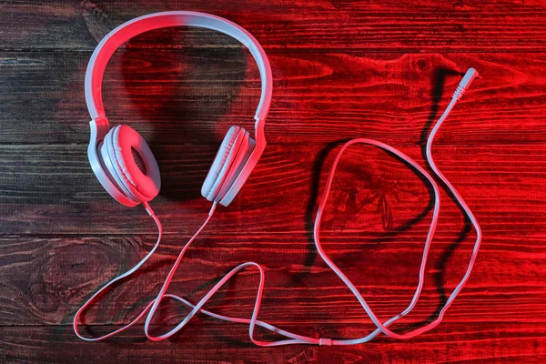 Modern Headphones Wooden Background — Stock Photo, Image
