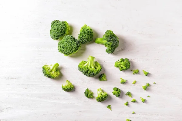 Fresh Broccoli White Wooden Background — Stock Photo, Image