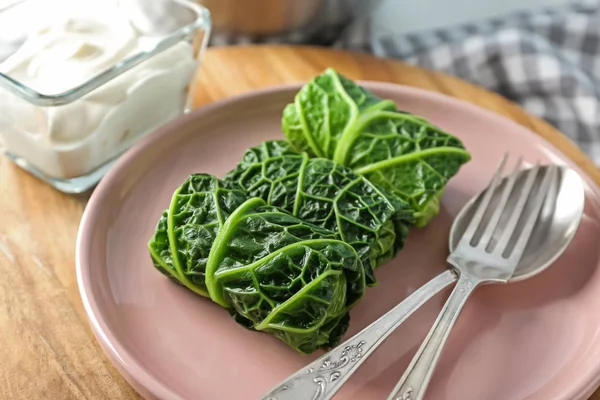 Plate Stuffed Cabbage Leaves Table — Stock Photo, Image