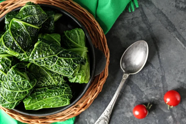 Pan Stuffed Cabbage Leaves Grey Table — Stock Photo, Image