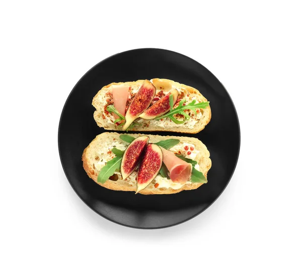 Tasty Sandwiches Ripe Fig White Background — Stock Photo, Image