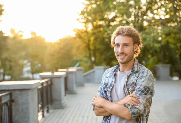 Handsome Young Man Resting Park — Stock Photo, Image