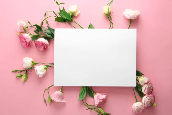 Mooie Bloemen Blanco Kaart Kleur Achtergrond — Stockfoto