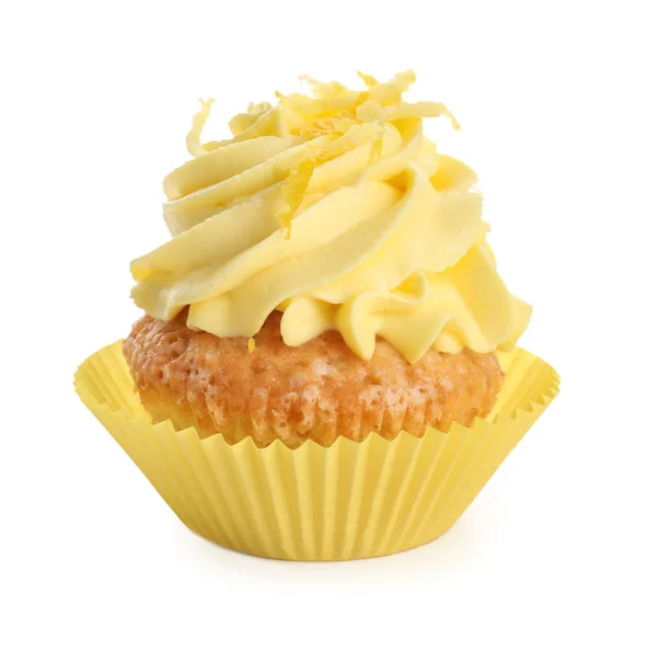 白い背景の上おいしいレモン カップケーキ — ストック写真