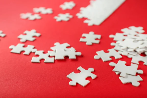 Pieces Jigsaw Puzzle Color Background — Stock Photo, Image