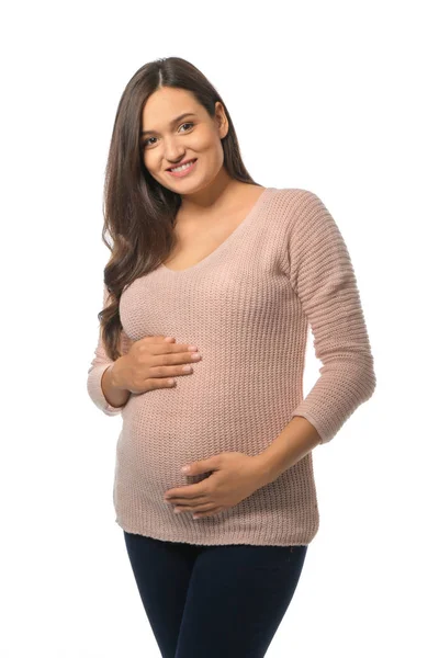 Beyaz Arka Planda Güzel Hamile Bir Kadın — Stok fotoğraf