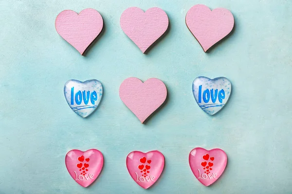 Variedade Corações Para Celebração Dia Dos Namorados Fundo Claro — Fotografia de Stock