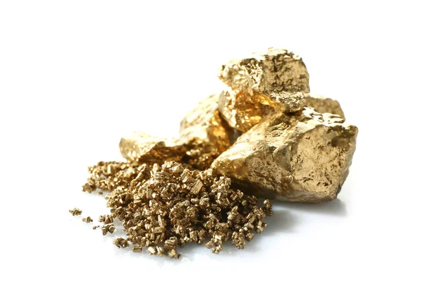 Gold Nuggets White Background — Stock Photo, Image