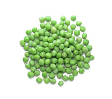 Beyaz zemin üzerinde donmuş yeşil bezelyeler