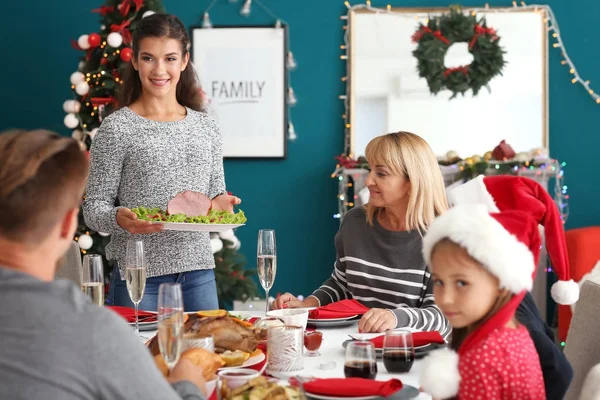 Happy Family Having Christmas Dinner Home — Stock Photo, Image