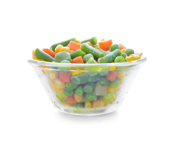 Miska Szklana Warzywa Mrożone Białym Tle — Zdjęcie stockowe