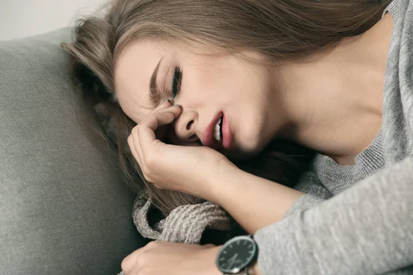 Lonely Woman Suffering Depression Home — Stock Photo, Image