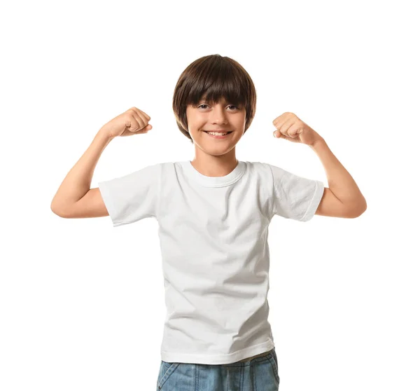 Kleiner Junge Shirt Mit Muskeln Auf Weißem Hintergrund — Stockfoto