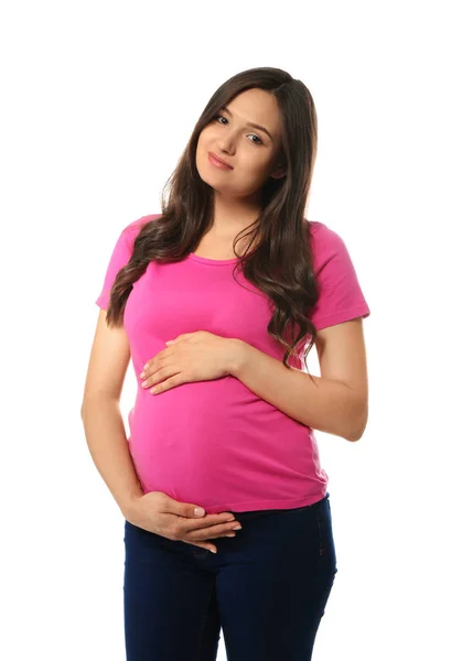 Beautiful Pregnant Woman White Background — Stock Photo, Image