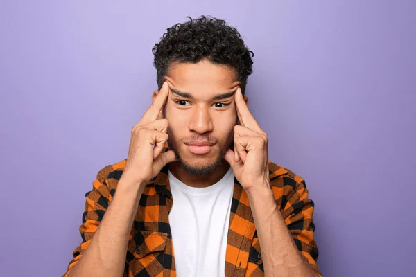 Portrait Thoughtful African American Man Color Background — Stock Photo, Image