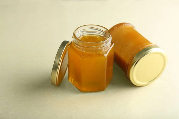 Jars Fresh Honey Light Background — Stock Photo, Image
