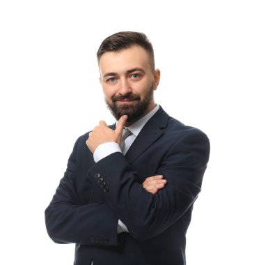 Beyaz arka planda yakışıklı iş adamının portresi