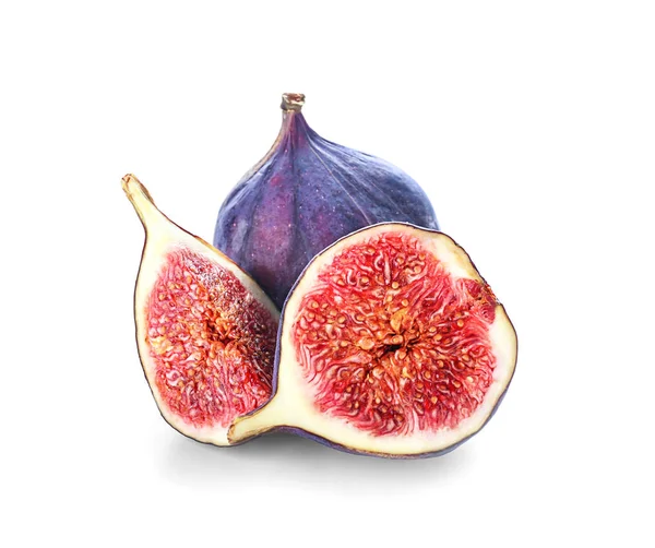 Whole Cut Purple Figs White Background — Stock Photo, Image