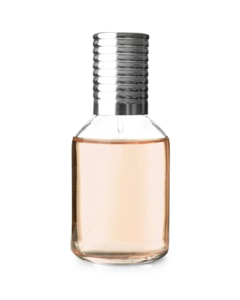 Genomskinlig Flaska Parfym Vit Bakgrund — Stockfoto